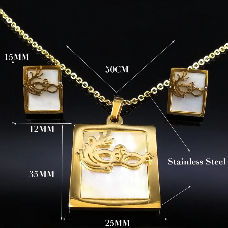 Máscara Shell Acero inoxidable collar mujeres oro Color joyería juegos de collares y aretes y pulcera S178484 Máscara Shell Acero inoxidable collar mujeres oro Color joyería juegos de collares y aretes y pulcera S178484