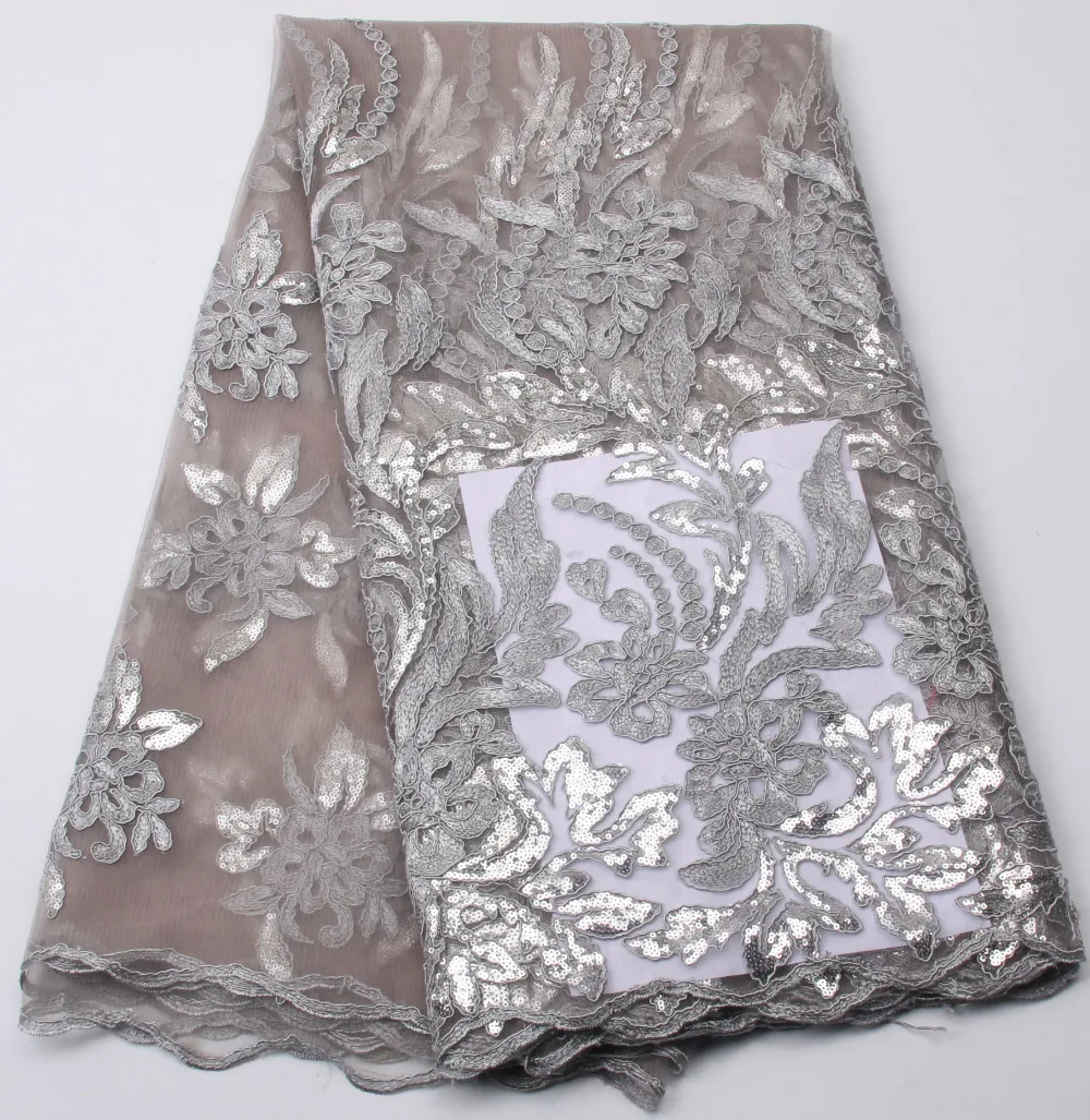 

Unique High quality african french tulle fabric with sequins in grey color, Mest net lace fabric for nigerian women dress XY298B