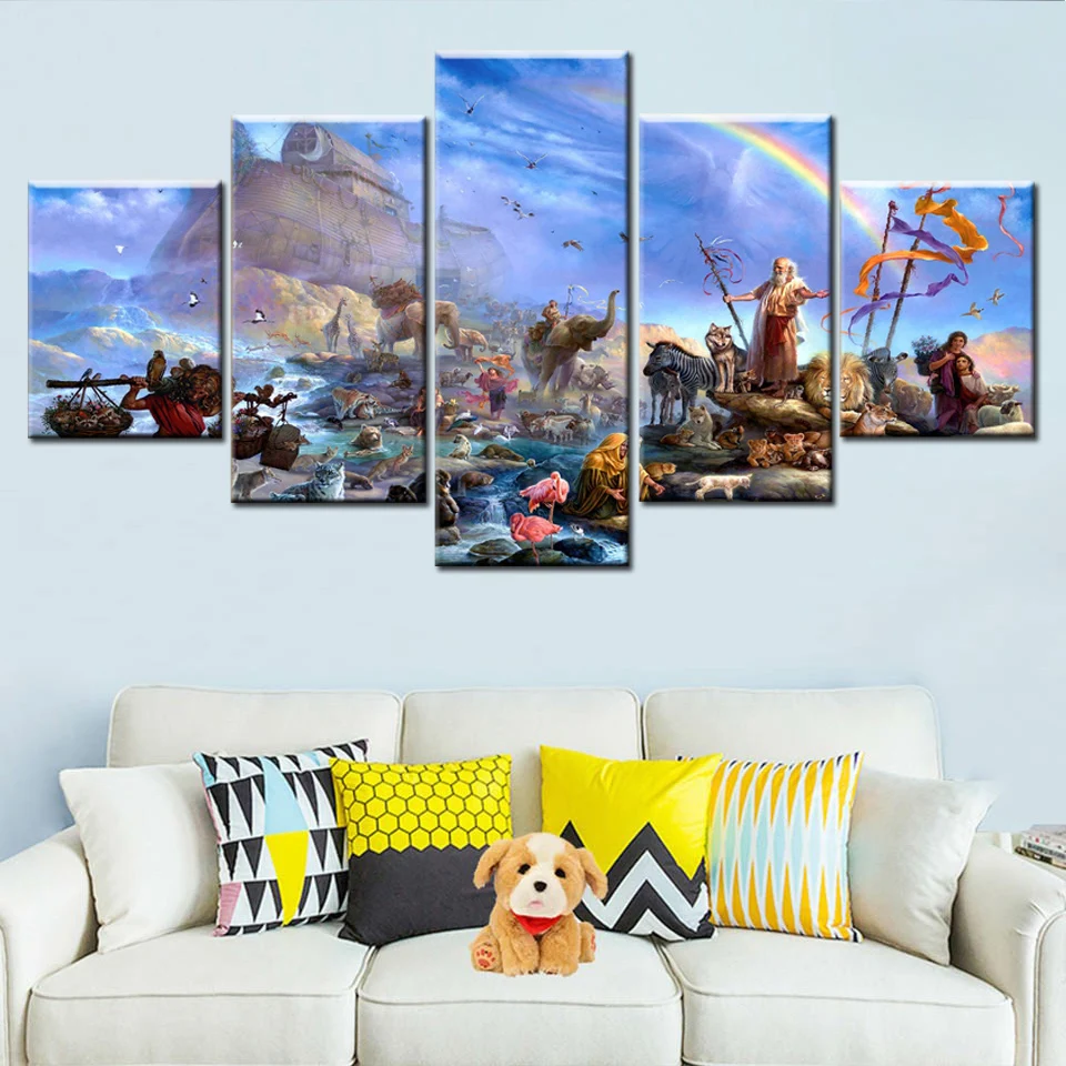 

HD Print Canvas Painting Frame 5 Panels Religious People and Animals Posters Abstract Paintings Home Decor Modern Wall Art
