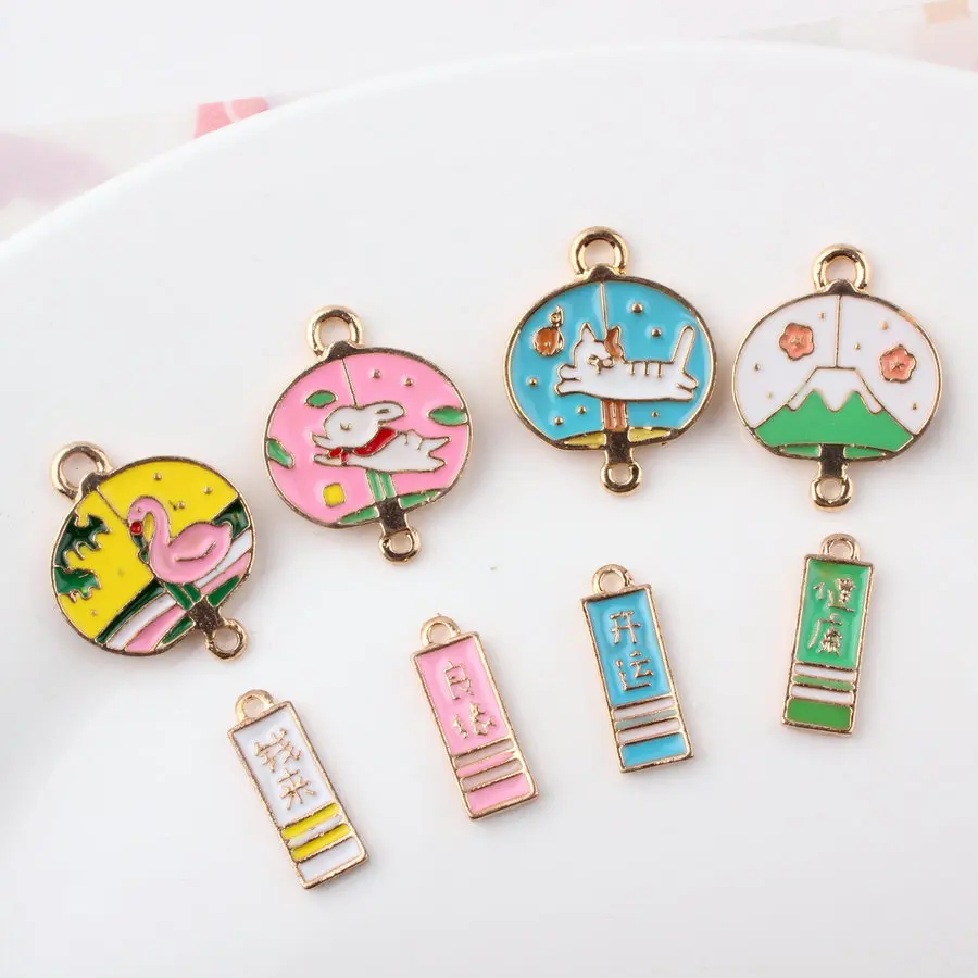 

10pcs DIY Japan enamel Blessing wind bell charms Mount Fuji earring bracelet jewelry gold color alloy small bracelet pendant