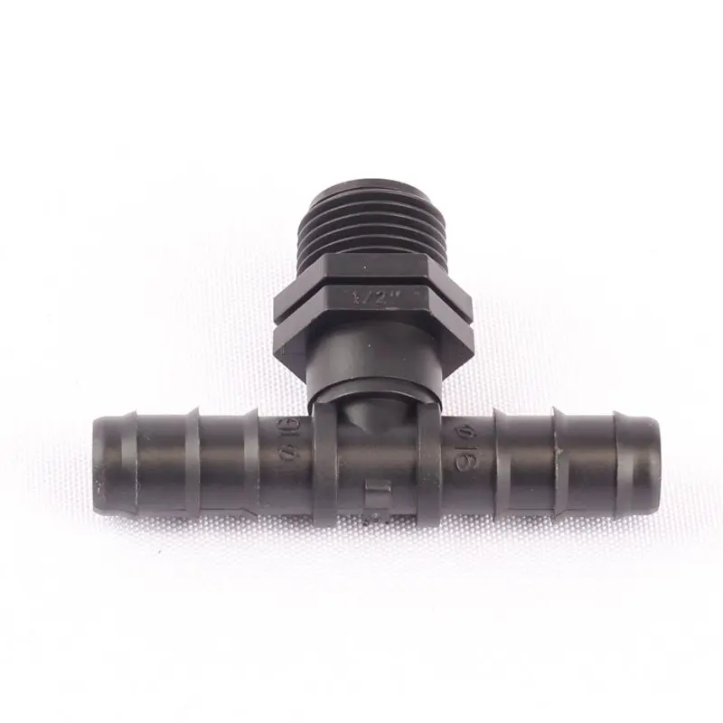 

6pcs Thread 1/2 Inch to 16mm Barbed Tee 16mm Hose Connector Micro Irrigation Water Splitter Garden Veg Plot Drip System 0.5 inch