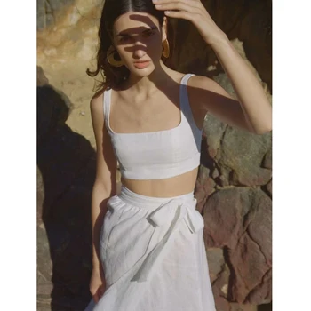 

KIYUMI Set Women White Tube Top and Skirt Summer Set Split Lace Up Cotton Two Pieces 2019 New Beach Casual Vacation Elegant Sets
