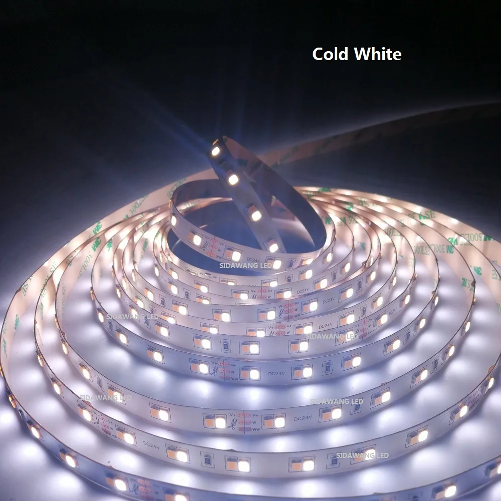 

CRI>90 Dual Color SuperBright SMD2835 120leds/m,5m 12/24V CCT color temperature adjustable and dimmable strip white+warm white