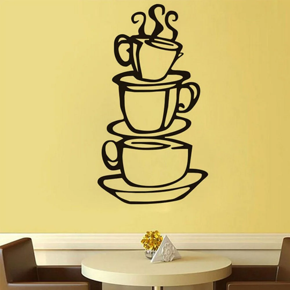 2 pcs Beautiful Removable Coffee House Cup Vinyl Wall Art Metal Mug