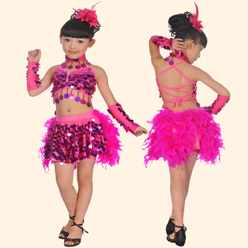 SymbolLife Girls Latin Dance Dress Children Kids Sequin Fringe Stage Performance Competition Ballroom Dance Costume Girls Latin Salsa Tango Tassel Dance Dress