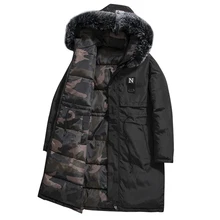 Новинка, Зимняя Толстая теплая куртка, двусторонняя мужская длинная одежда с камуфляжным капюшоном, воротник из искусственного меха, хлопковое пальто, ветровка