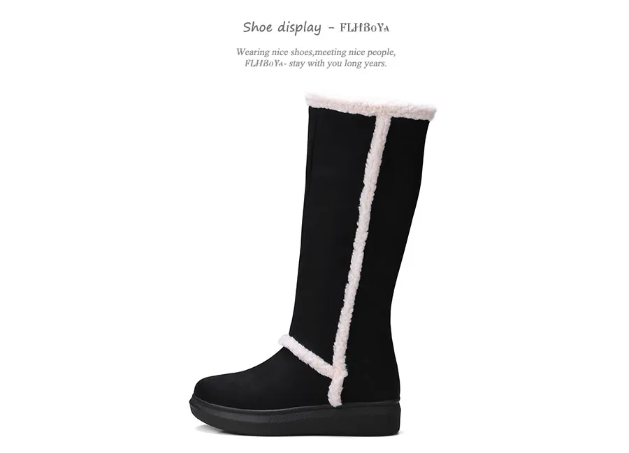 FLHBOYA/модные зимние ботинки теплые плюшевые зимние женские нескользящие сапоги до колена на платформе женская обувь с хлопковой подкладкой, большие размеры