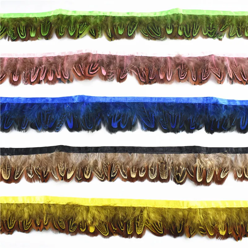 

Wholesale 10Meter/lot Natural Cheap Almond RIngneck Pheasant Plumage Feather Trim Ribbon Trimming Feathers for Crafts DIY Plumas