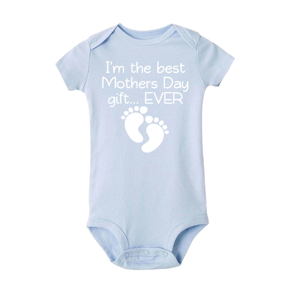 Стильный комбинезон с короткими рукавами для маленьких девочек, подарок на день матери, хлопковый боди для новорожденных, костюм с принтом «I am the best Mother day», пижама для мальчиков - Цвет: R051-SRPLB-
