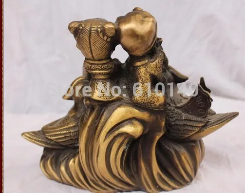 

8"Chinese Bronze Kid Child Sweetheart Love 2 Mandarin Duck Yuan Yang Statue