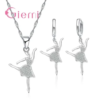 

Dancing Ballet Wedding Jewelry Sets 925 Sterling Silver Filled Cubic Zirconia Pendant Necklace Earrings Ladies Birthday