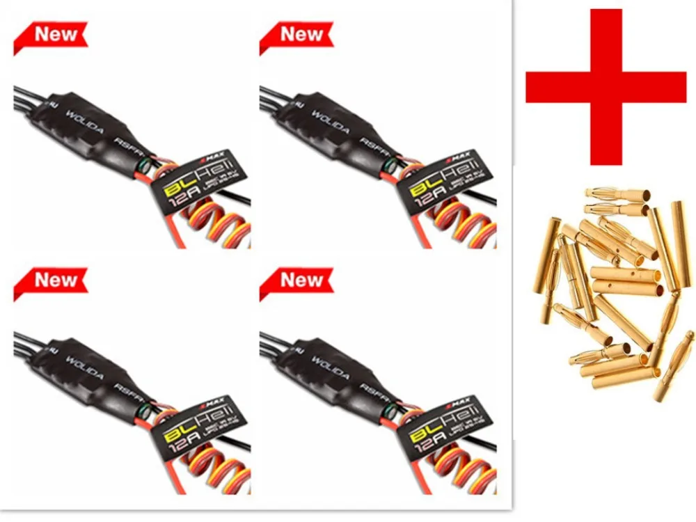

4X Original Emax 12A ESC Speed Controller BLHeli Series Firmware + 12 pairs Connectors For FPV QAV250 Quadcopter