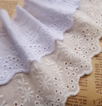 

5Yards/lot Width 7.5cm White100% Cotton Embroidered Lace Fabrics, Women's Clothing Diy Lace Trim, Free Shipping RS627