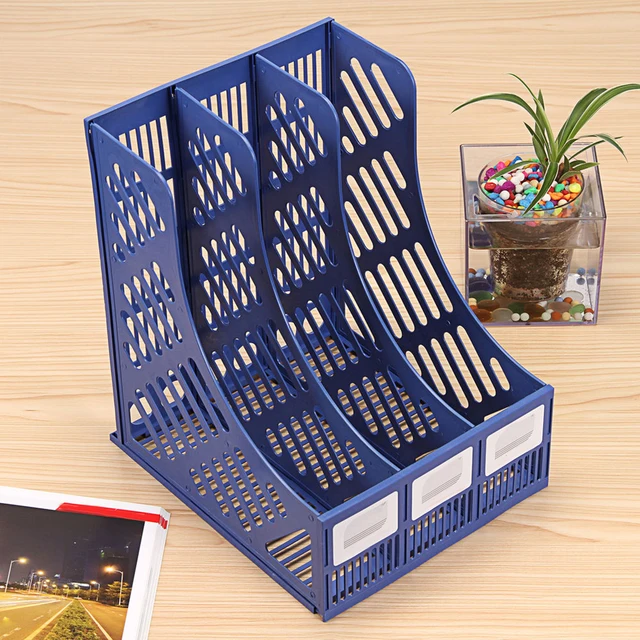 3 Sections Magazine File Stand Holder Home Office Document Tray Storage