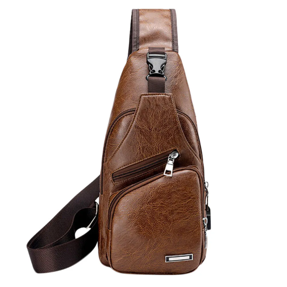 

New Men's bag Men's USB Chest Bag Designer Messenger bag Leather Shoulder bag Diagonal Package 2018 new Back Pack Travel Hot