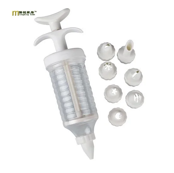1SET Icing Piping Syringe Gun + 7 Nozzles Fondant, Cookie Presses Sets