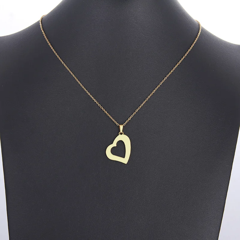 CACANA Stainless Steel Necklace For Women Man Lover's Askew Heart Gold And Silver Color Pendant Necklace Engagement Jewelry
