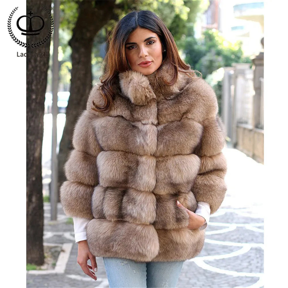

Fashion Real Fox Fur Coat Women Stand Collar Full Pelt Natural Fox Fur Jacket Female Genuine Thick Fox Fur Coats Winter FC-254