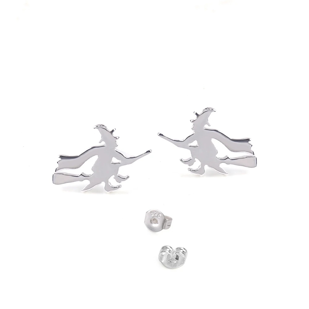 

Minimalist Creative jewelry Women Witch Broom Earrings Silver Ear Studs Earring Halloween Gift personality accessories