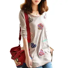 Новая осень Цветочный патч футболка с длинным рукавом Для женщин круглый вырез горловины Повседневный Топ Женская одежда Большие размеры 4XL S984