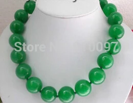 

free shipping HH##Genuine!18" Natural 20mm Round Green Jade Necklace
