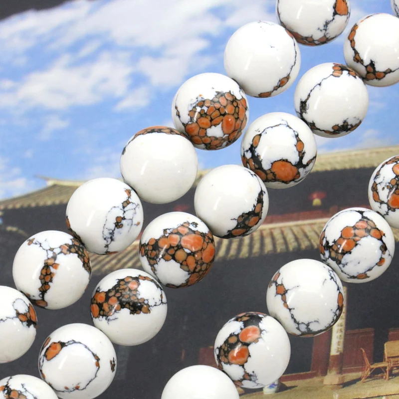 

White Tiger Skin Round Turkey Stone 8mm Loose Bead DIY Charms For Jewelry Making In Beads Bracelet Necklace