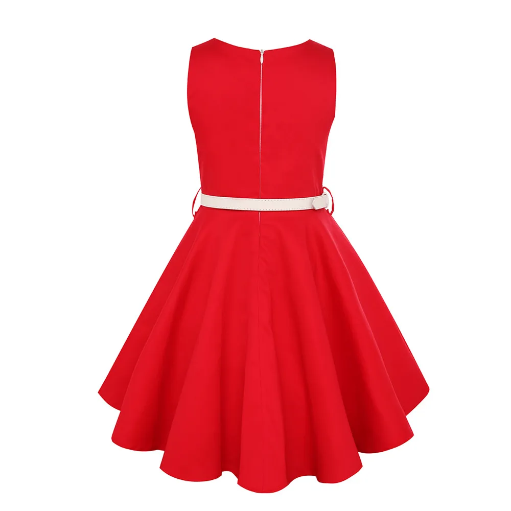 Красные черные детские хлопковые платья для девочек г. Летняя одежда без рукавов для девочек с поясом, детское праздничное платье принцессы для девочек размер От 5 до 12 лет