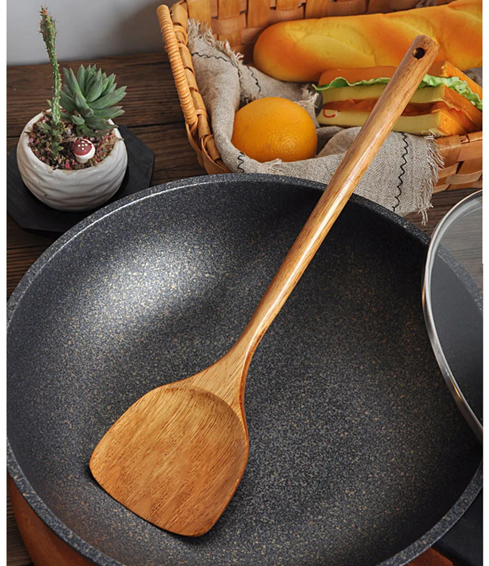 Длинная Деревянная рисовая лопатка Совок кухонная посуда антипригарная ручная лопатка для котелка с выпуклым днищем