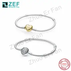 ZEF pan 925 серебряный браслет для женщин, в форме сердца оригинальный классический логотип Роскошные Модные женские ювелирные изделия подарок