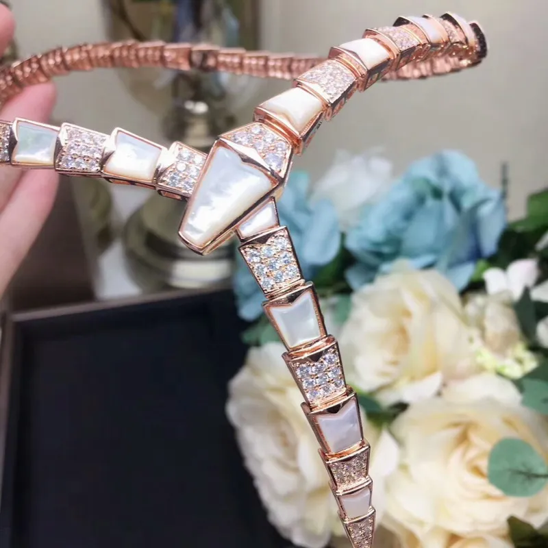

s925 STERLING SILVER CUBIC Zircon stone Snake choker necklace natural mother shell pearl party jewelry female bijoux for women
