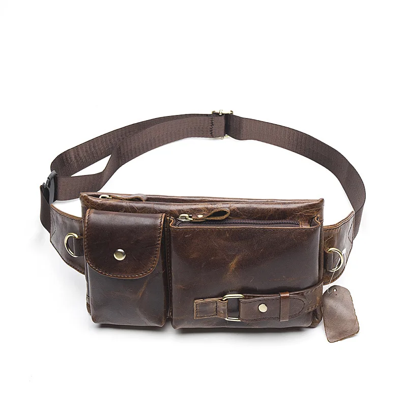 MVA Casual Men Waist Pack Genuine Leather Men`s Chest Bag Men Leather Messenger Bag Cow Leather Coin Purse Bags - Цвет: oil-coffee