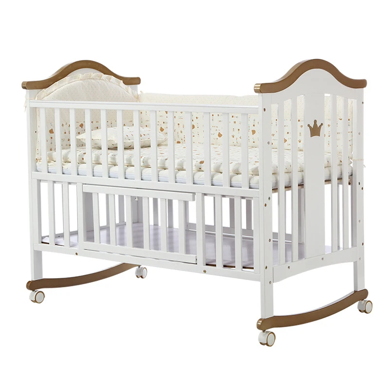 

Crib solid wood European baby shaker with roller multi-function pine to increase the game bed +5 sets