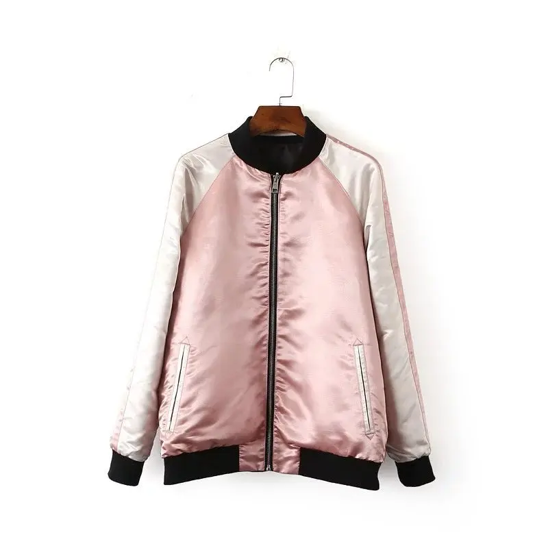 price reduction  Floral Embroidery women jacket Autumn winter 2018 Harajuku Pilot Jacket On Both Sides Casual Baseba