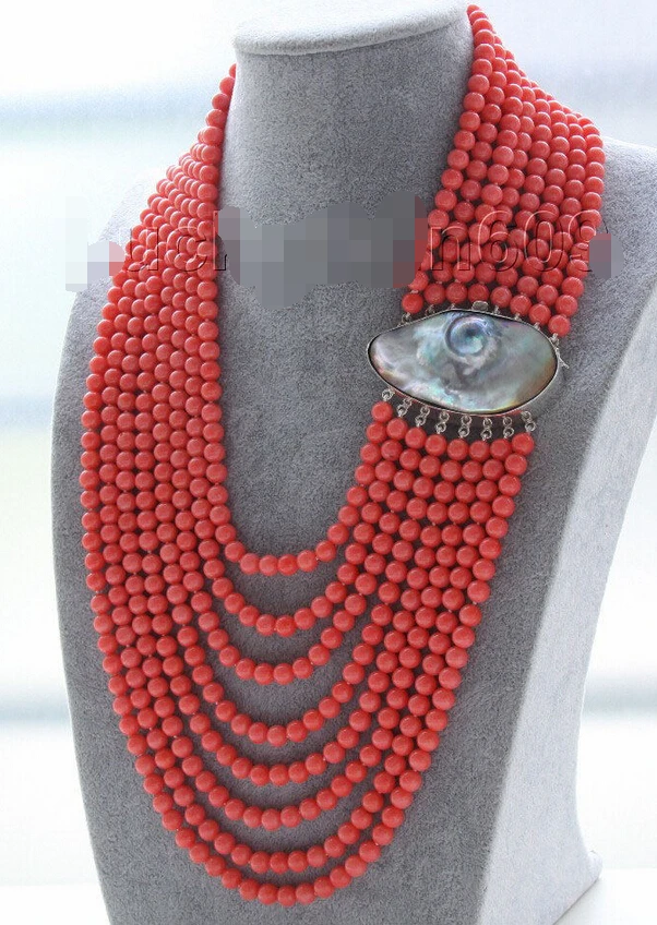 

150401 J0019 16"-23" 8row 7mm round pink coral beads necklace
