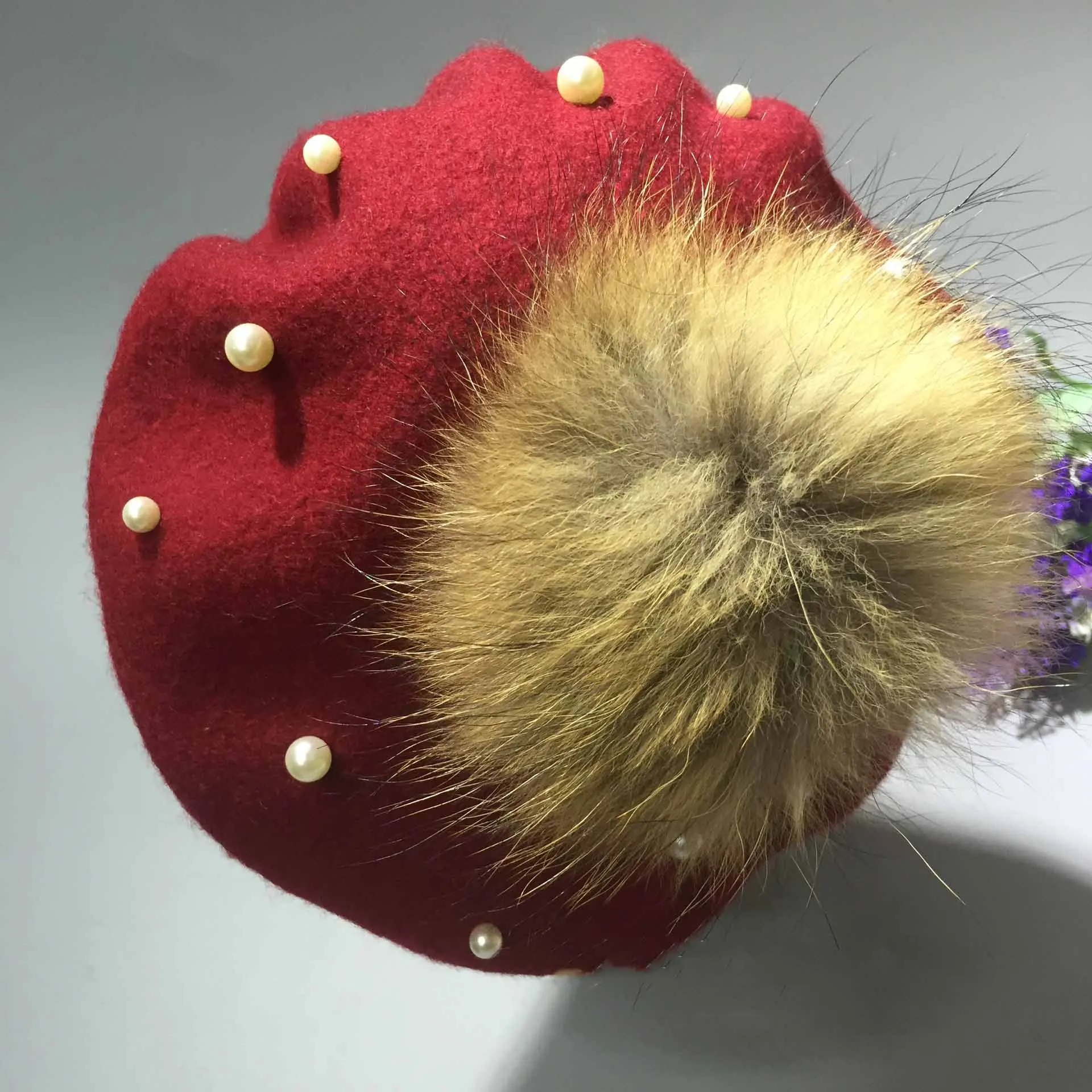 VISROVER берет шапка женская зимняя вязаные шерстяные шапки искусственный мех помпон однотонная шляпа жемчуг Высокое качество Женские Boina Feminina