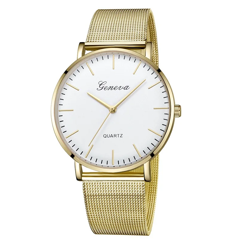 Luxury Watches Women Men GENEVA Women Classic Quartz Stainless Steel Wrist Watch Female Bracelet часы женские zegarek damsk - Цвет: gold white