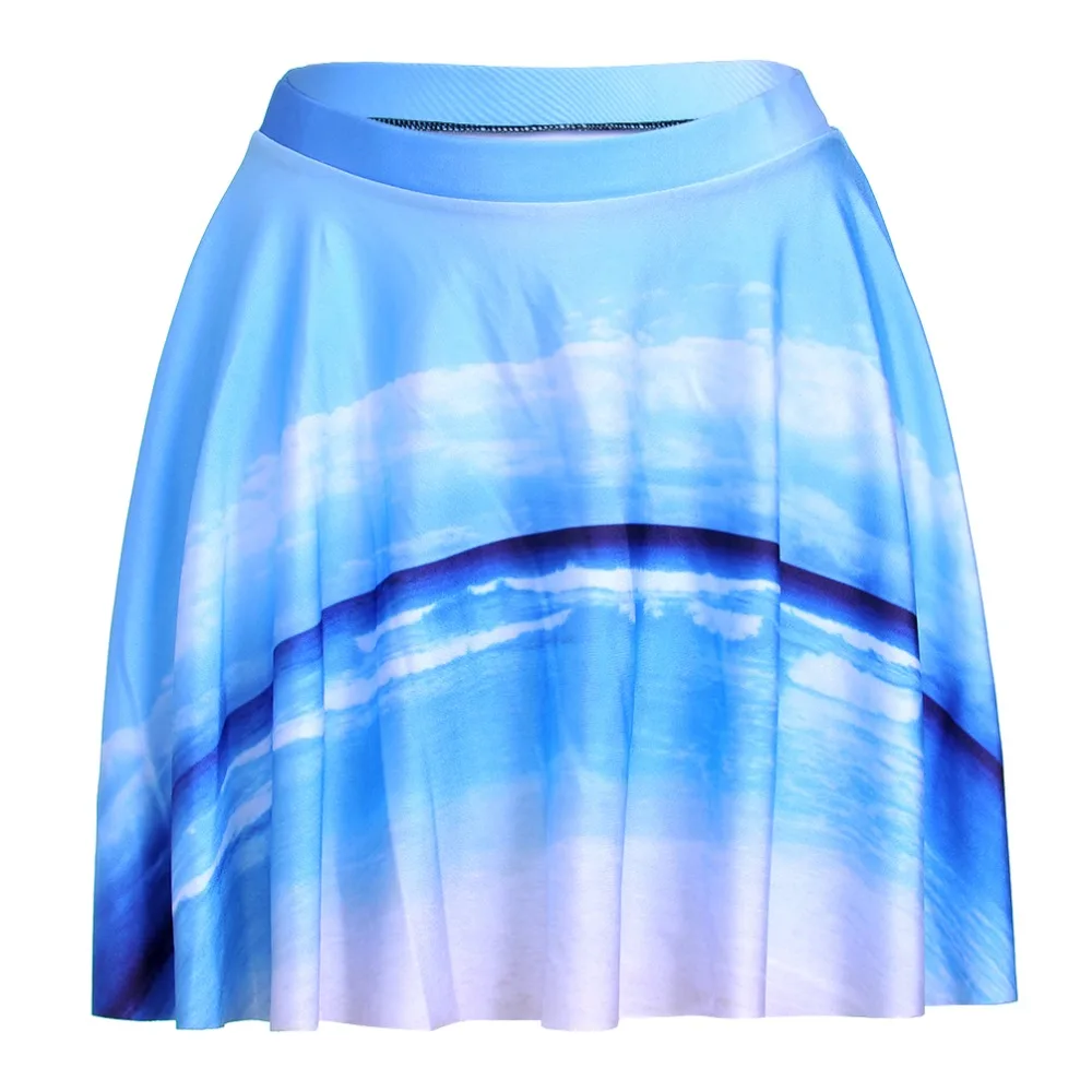 Summer Fashion Women 3D Printed Waves Mini Skirt Mid Waist Ladies
