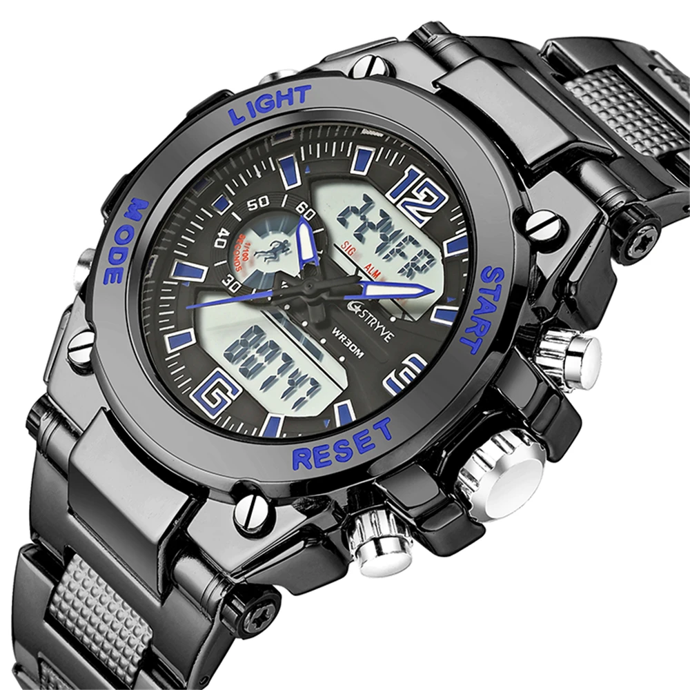 Stryve 8014 мужские спортивные часы, военные, 12/24 часов, электронные часы, кварцевые, цифровые, из нержавеющей стали, роскошные часы horloges mannen