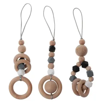 

Baby Silicone Teether Play Gym Toy Wooden Babe Hanger Toys Toddler Teething Rattle Nursery Toy Newborn Gift