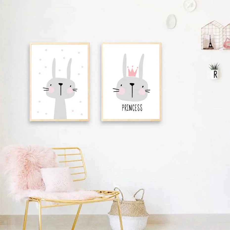 Pink-Cartoon-Nursery-Girl-Wall-Picture-Poster-Print-Rabbit-Crown-Baby-Room-Modern-Canvas-Painting-Kids (4)