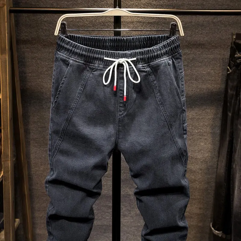 Autumn and spring models elastic waist Harlan jeans men's tide brand fat fat people large size small feet closing tooling beam