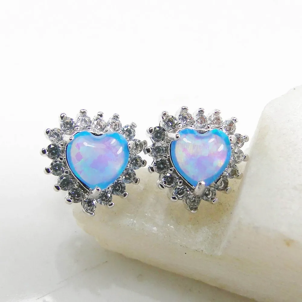 

New HotSale ! Women's Stud Earring With Opal Heart Earring gift Fashion Jewelry Free Shipping