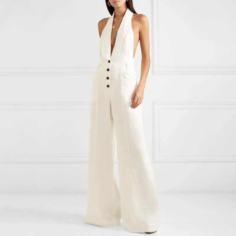 

Loose sexy deep v-neck and neck jumpsuits for summer 2019