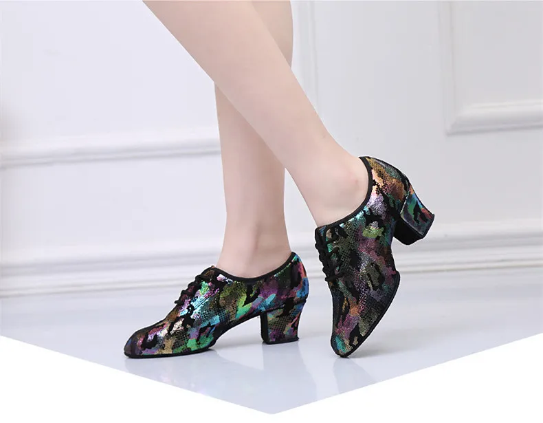 Женские домашние туфли-оксфорды для девушек; кожаные кроссовки на массивном каблуке 5 см; Современные бальные туфли для латинских танцев