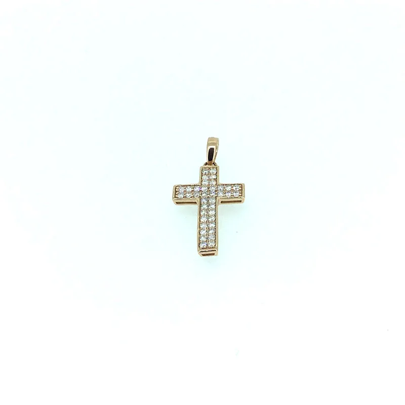 

ANI 14K Rose Gold (AU750) Wedding Pendant 0.463ct I-J/SI Real Diamond for Women Engagement 18k Gold Cross Shape Chain Necklace