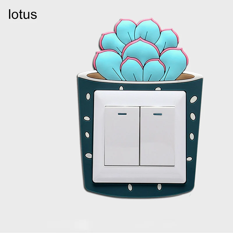 1pc Cute Cartoon 3D Cactus Fluorescent Wall Silicone On-off Switch Stickers Kids Removable Light Switch Outlet Home Decorations