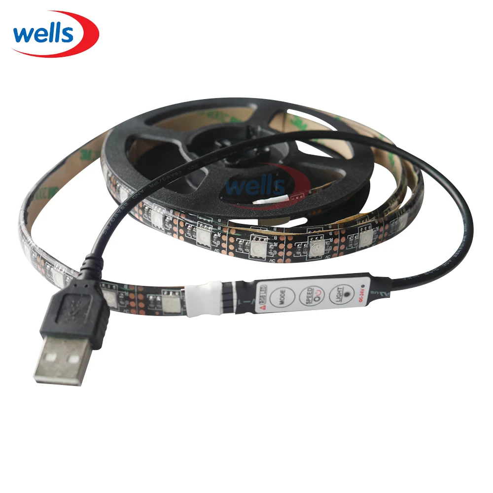 Светодиодный 1 м USB RGB 5050 5 в Светодиодная лента 60 s/M ТВ фон освещение черная