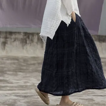 

Women's Elastic Waist Vintage Plaid A-line Maxi Skirt