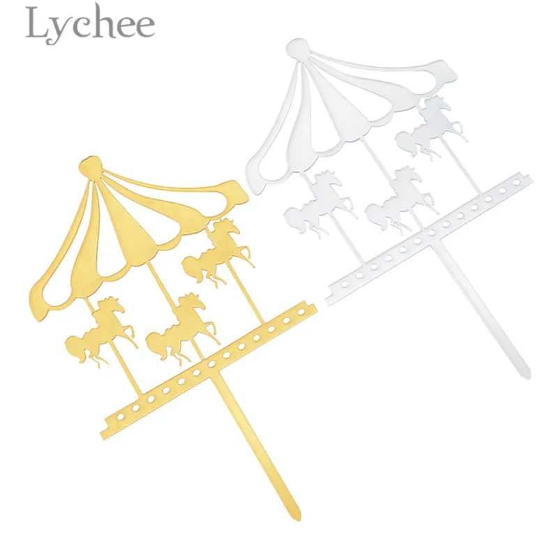 Акриловый карусель для торта Lychee Life золотистый и серебристый Топпер украшение на