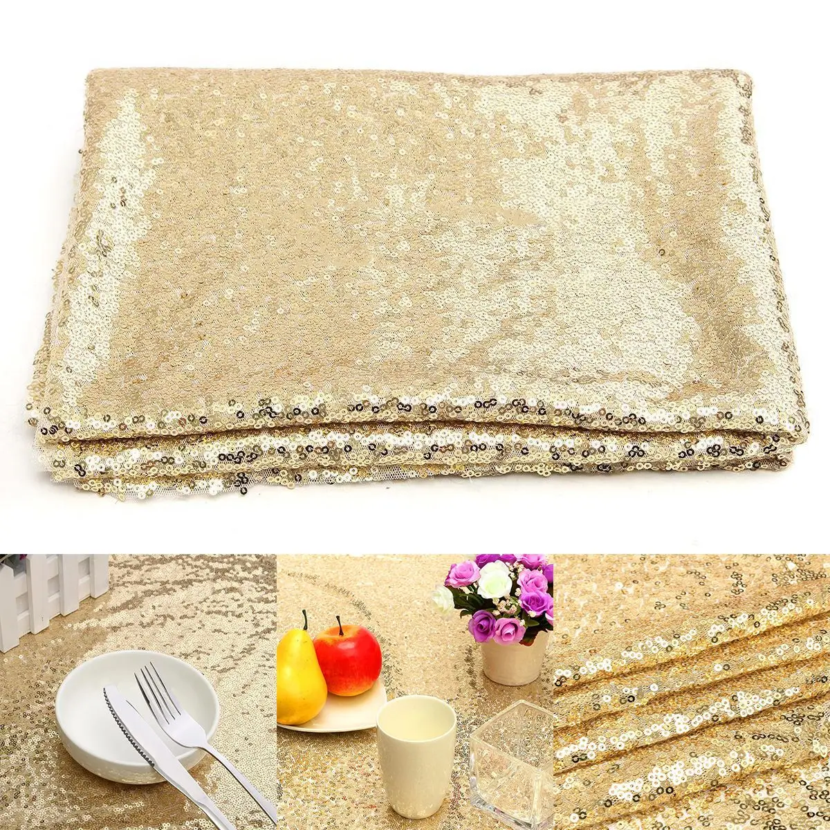 120*180cm Sequin Photo Backdrop Wedding Booth Photography Background Cloth Champagne Gold